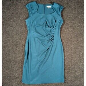 Calvin Klein Teal Sleeveless Stretch Ruched Square Neck Women Dress Size 12